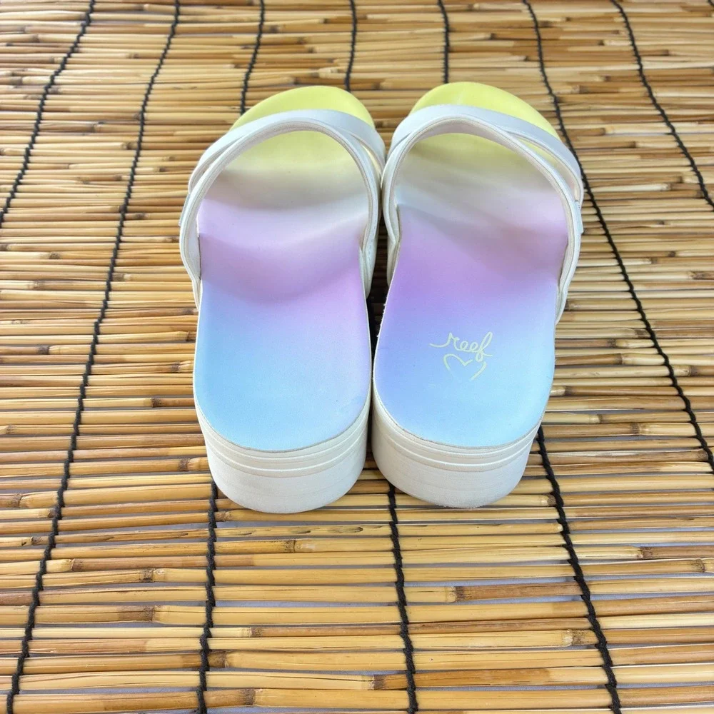 Reef Banded Horizon Hi Platform Sandals Ombre Footbed Off White Straps Womens 10